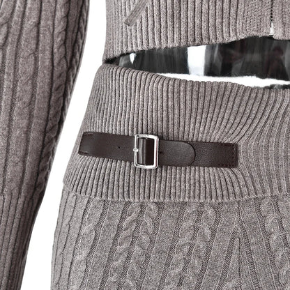 Knitted Long Sleeve Zipper Hooded Two Piece Sets