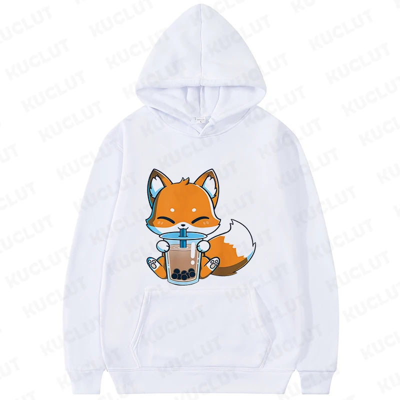 Boba Fox Drinking Print Women Hoodies