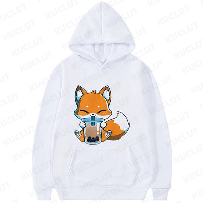 Boba Fox Drinking Print Women Hoodies