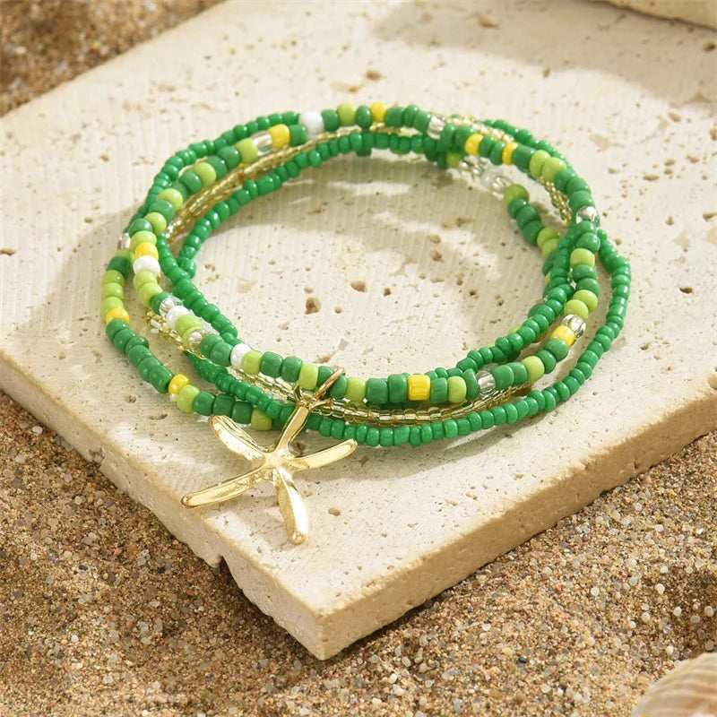 Bohemia Multilayer Rice Bead Anklet Set