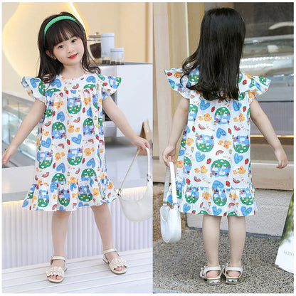100% Cotton Summer Dress for Girls – Heart Print Sleeveless Princess Outfit
