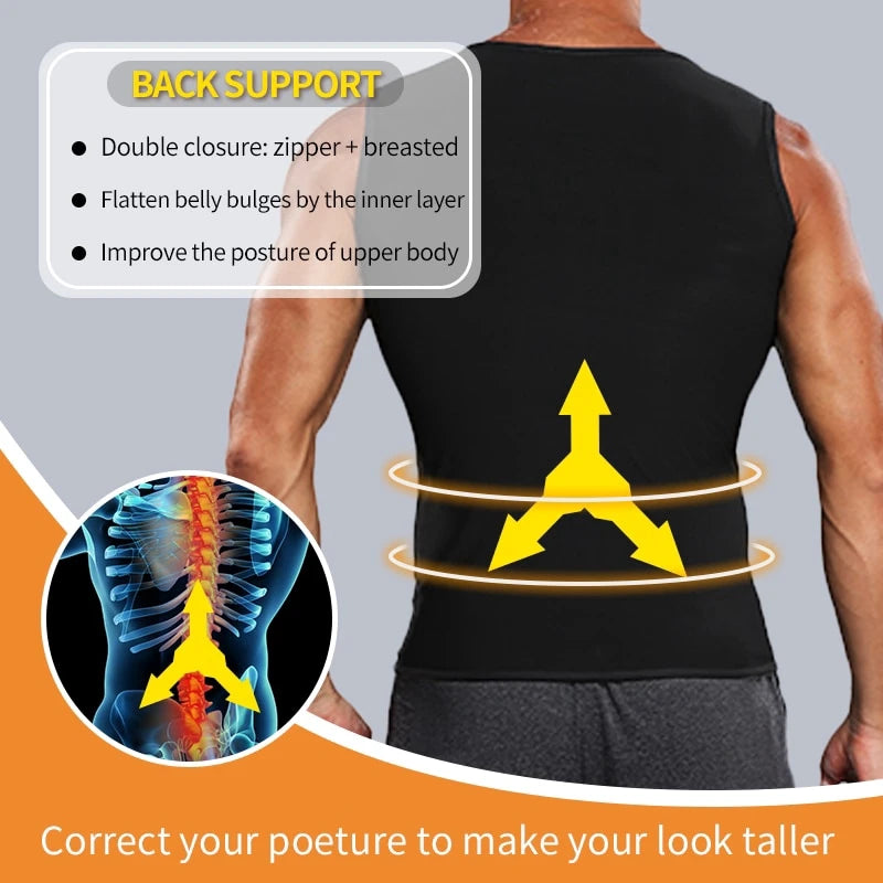 Men Body Shaper Sauna Heat Trapping Sweat Enhancing Vest Workout Gym Slimming Compression Suit Waist Trainer Corset with Zipper