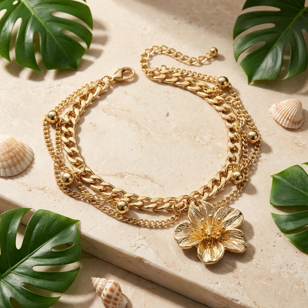 Fashion Metal Flower Pendant Anklet