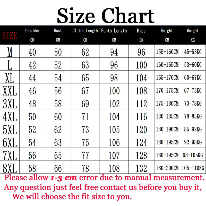 Men Set Large Size 6XL 7XL 8XL 9XL