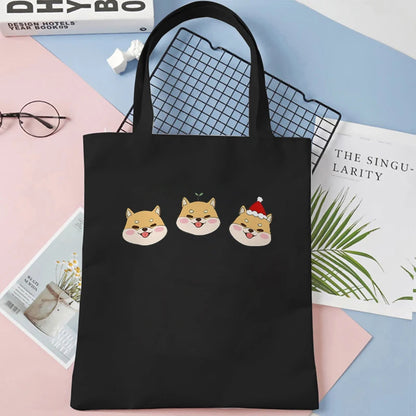 Canvas Tote Bag for Women Cute Dog Boba Tea Handbag