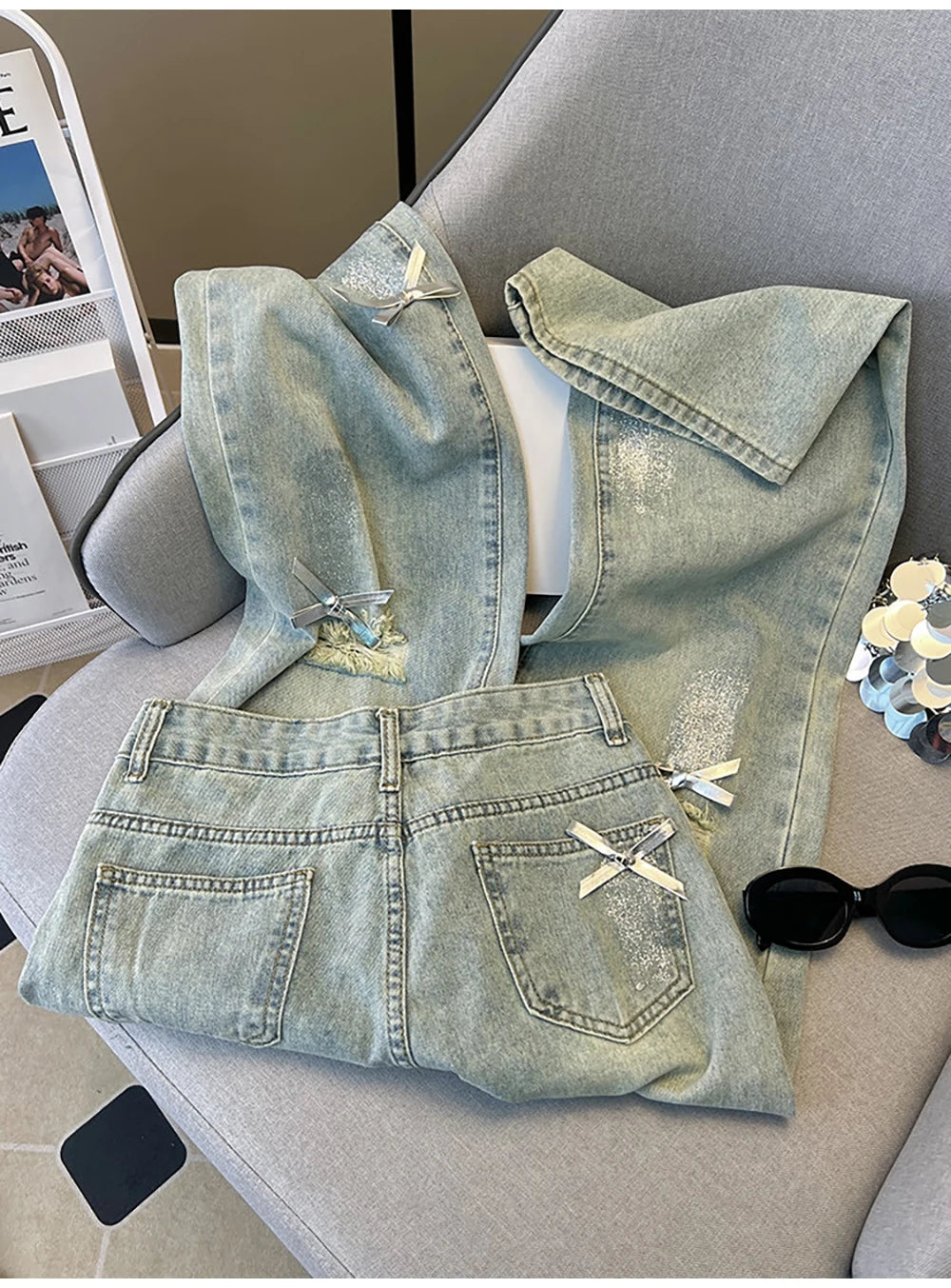 Distressed Ripped Blue Denim Pants