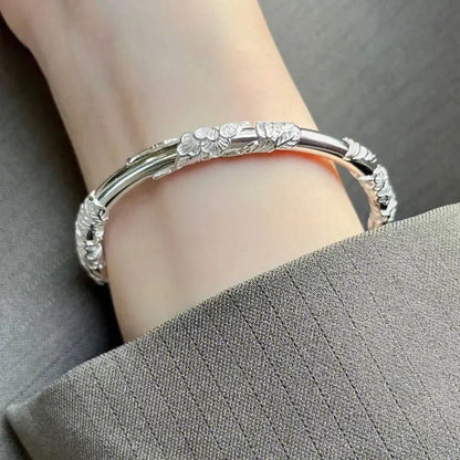 Silver Bracelet Solid Silk Feather Push Pull Bracelet
