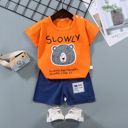 2PCS 100% Cotton Summer T-Shirt and Shorts Set for Toddlers