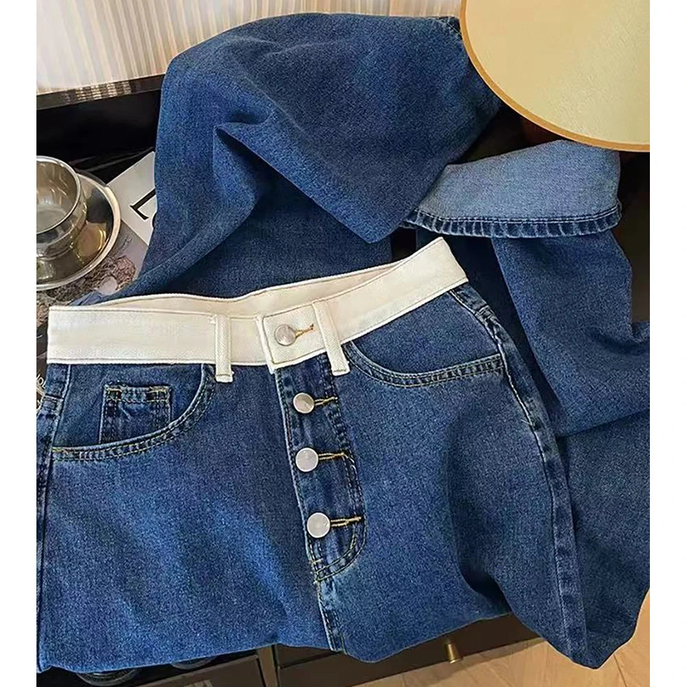 Oversized Women Blue Denim Pants