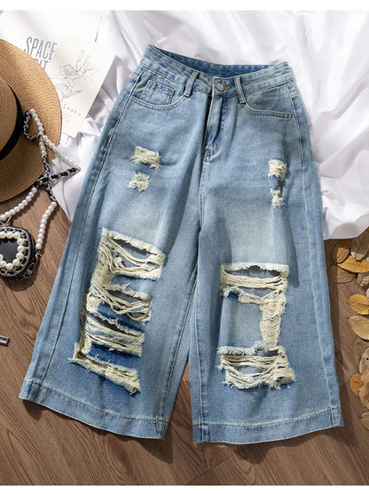 Ripped Holes Denim Shorts for Women