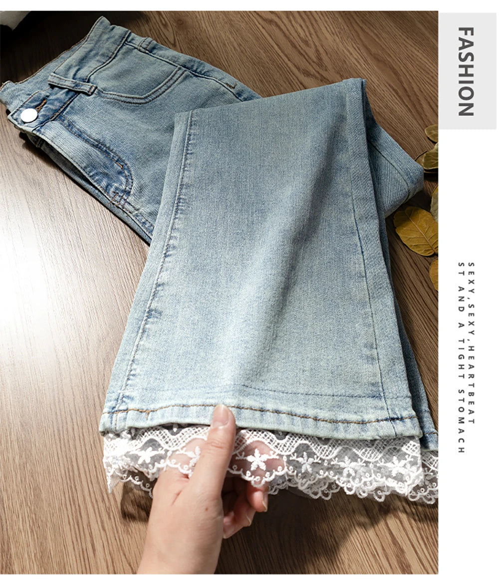 Lace Patchwork Flared Jeans