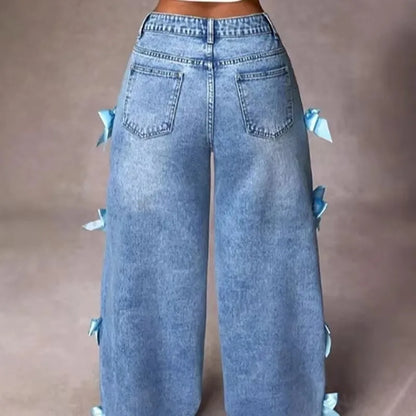 Street bow collage washed jeans