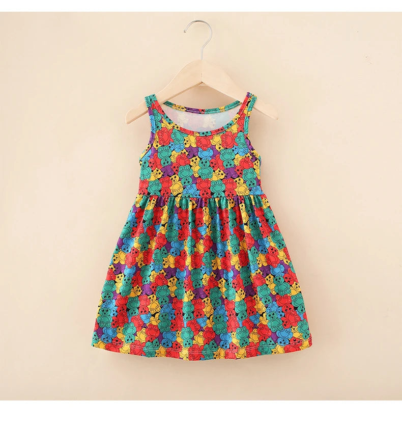 Cute Summer Cartoon Print Dress for Girls – Sleeveless A-Line Princess Outfit