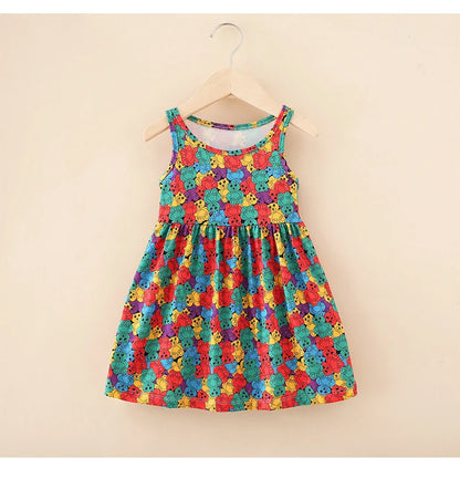 Cute Summer Cartoon Print Dress for Girls – Sleeveless A-Line Princess Outfit