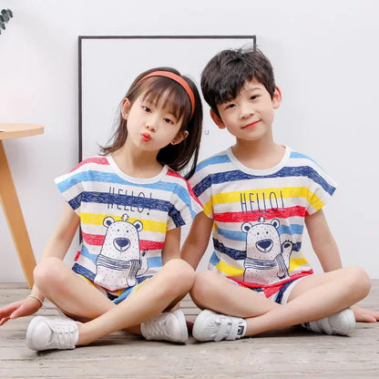 2PCS 100% Cotton Summer T-Shirt and Shorts Set for Toddlers