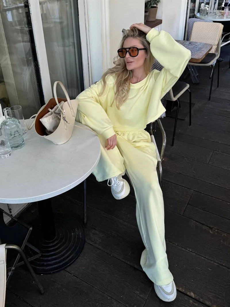 Casual Elastic Wide Leg Pants 2 Pieces Sets