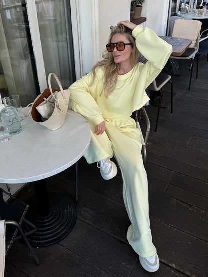 Casual Elastic Wide Leg Pants 2 Pieces Sets
