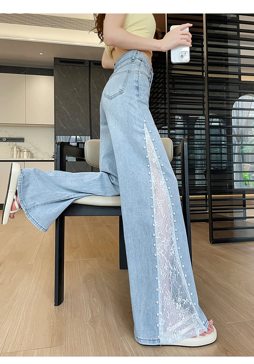 Lace Patchwork Wide Leg Jeans
