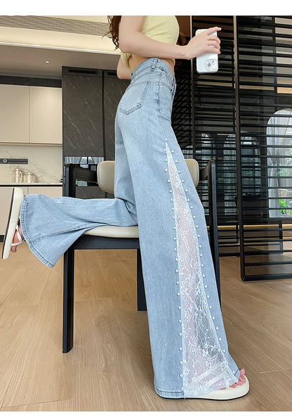 Lace Patchwork Wide Leg Jeans