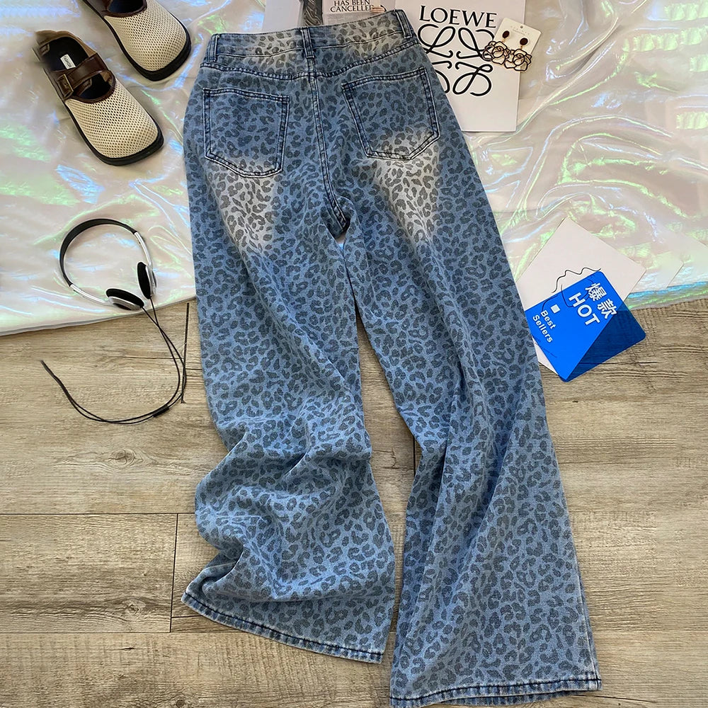Leopard Print Wide Leg Jeans