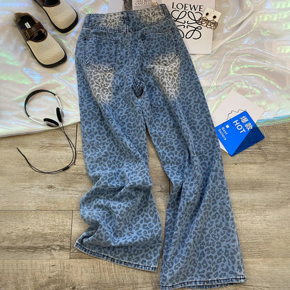 Leopard Print Wide Leg Jeans