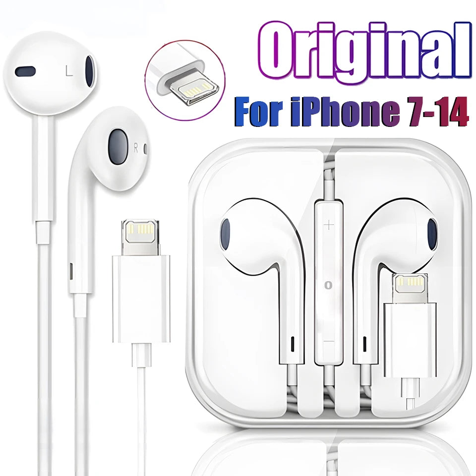 Headphones Original For Apple iPhone 16 15 14 13 11 12 Pro Max Plus In-ear Lightning 3.5MM Wired Bluetooth Earphones Accessories