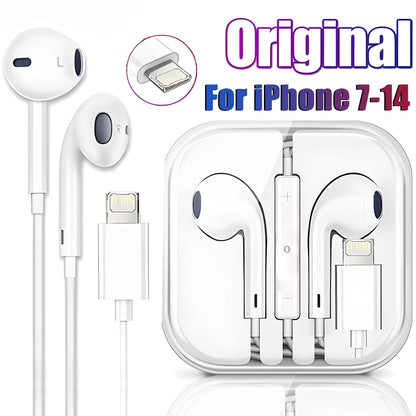 Headphones Original For Apple iPhone 16 15 14 13 11 12 Pro Max Plus In-ear Lightning 3.5MM Wired Bluetooth Earphones Accessories