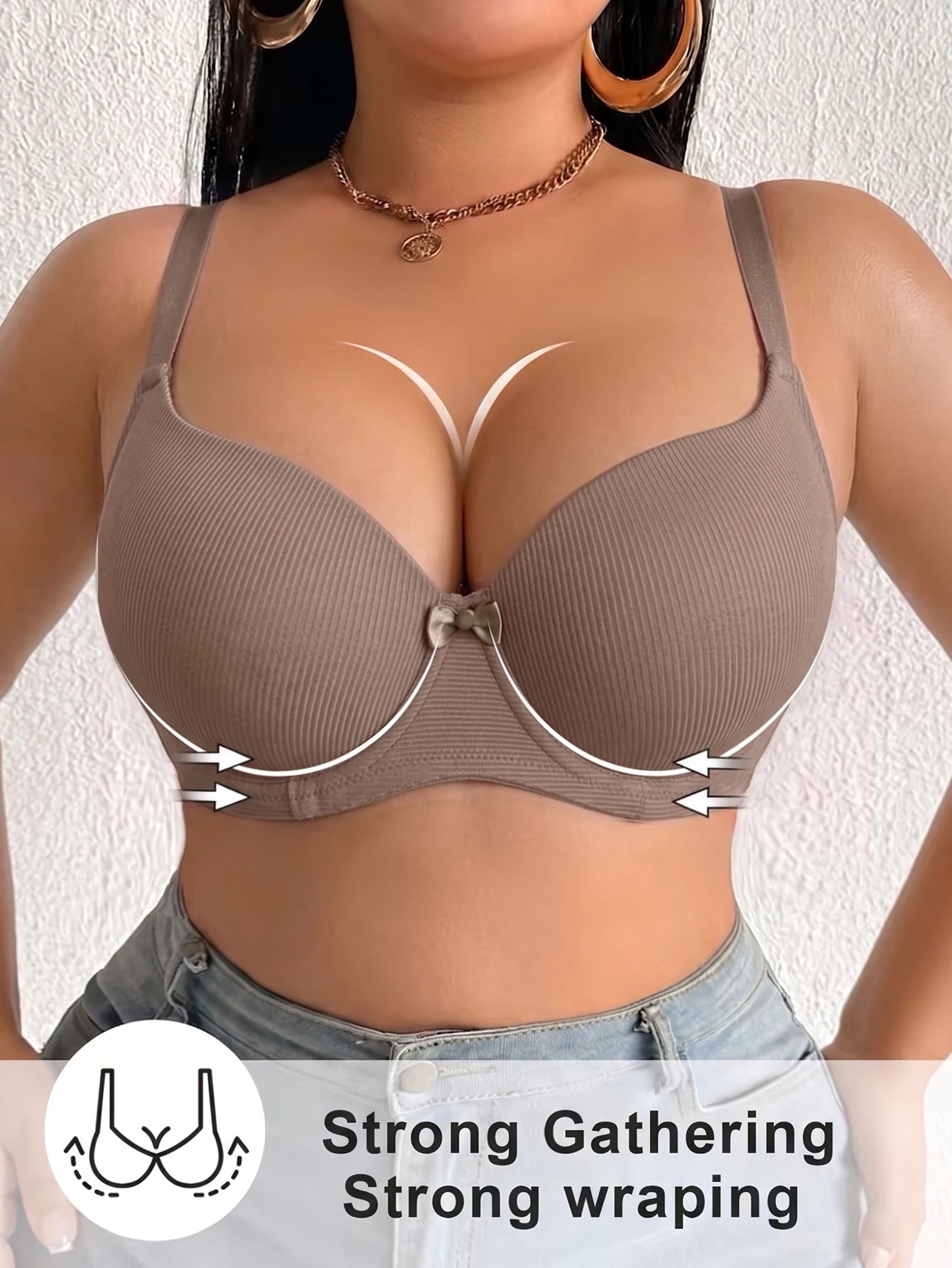 Plus Size Ribbed Women Bra Thin Cup