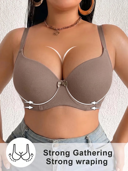 Plus Size Ribbed Women Bra Thin Cup