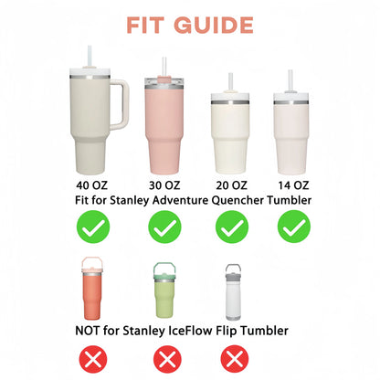 13pcs accessories for Stanley 40oz thermos cup, flower straw covers, 10mm straws, silicone cup sleeves and cleaning brushes.