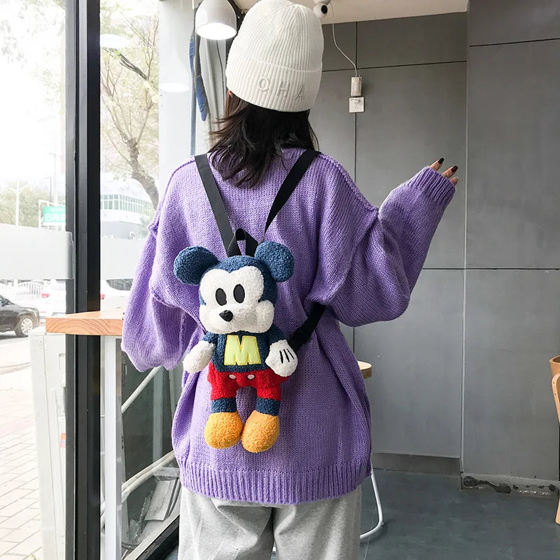 25cm Fashion Cartoon Backpack Mickey Mouse Plush Toy Bag Super Soft Toy Bag Student Bag Holiday Gift