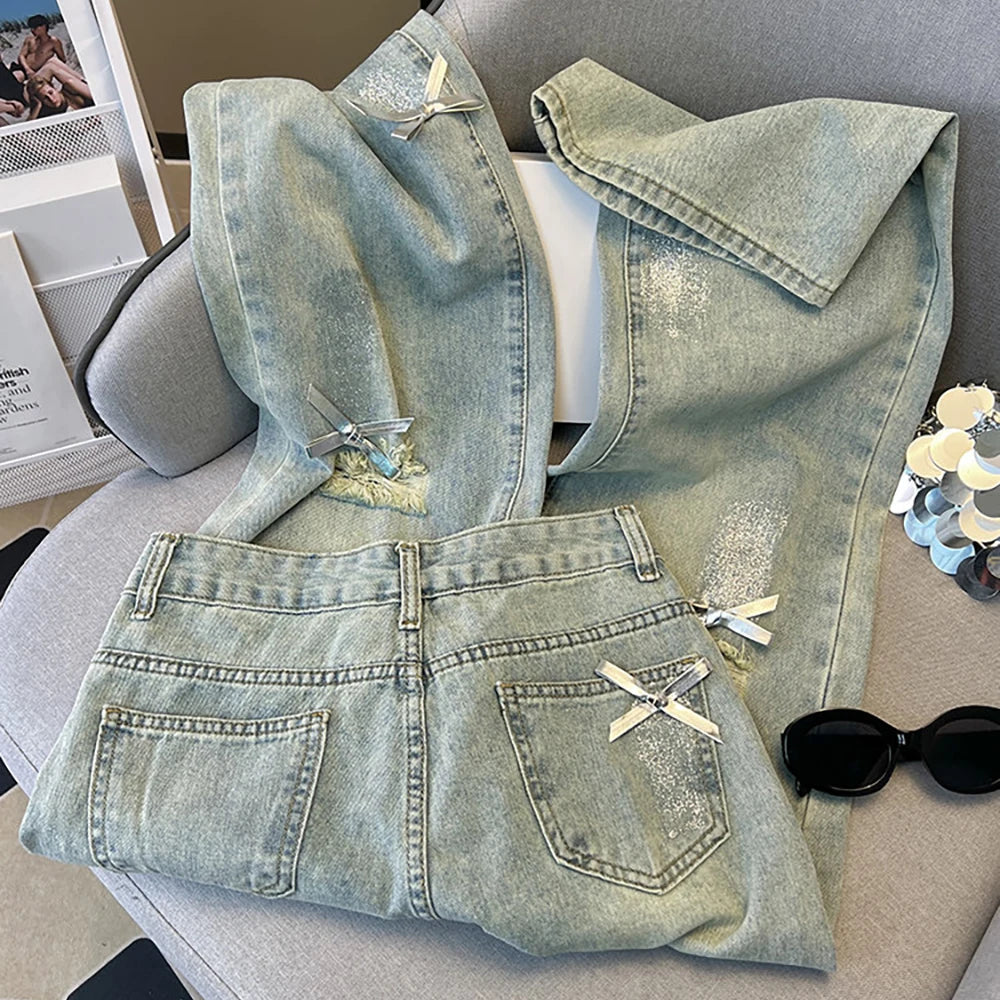 Distressed Ripped Blue Denim Pants
