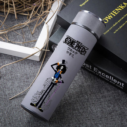 Japan Anime One Piece 304 Stainless Steel Thermos Cup Cartoon Pattern Luffy Roronoa Zoro Action Figure High Capacity Water Cup