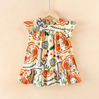 100% Cotton Summer Dress for Girls – Heart Print Sleeveless Princess Outfit