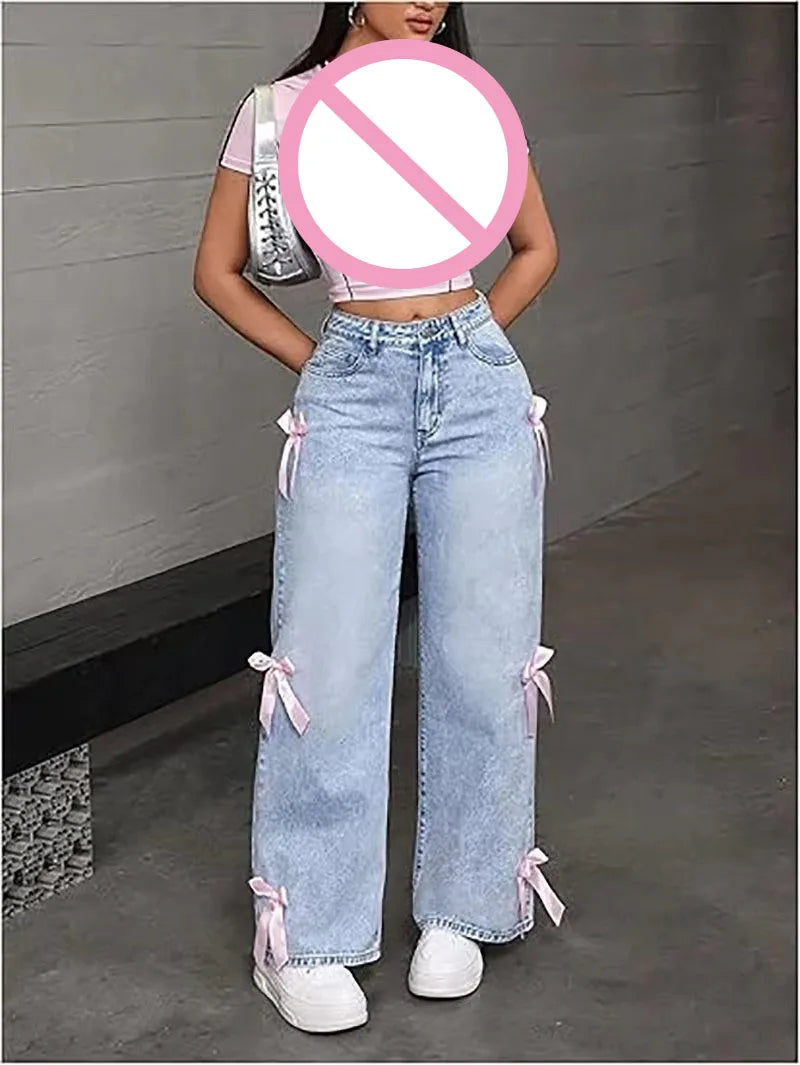 Street bow collage washed jeans