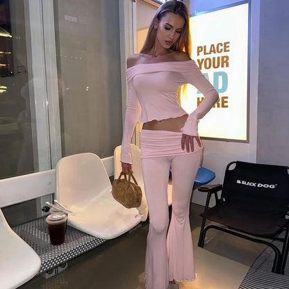 Fold Over Flare Pants 2 Piece Set