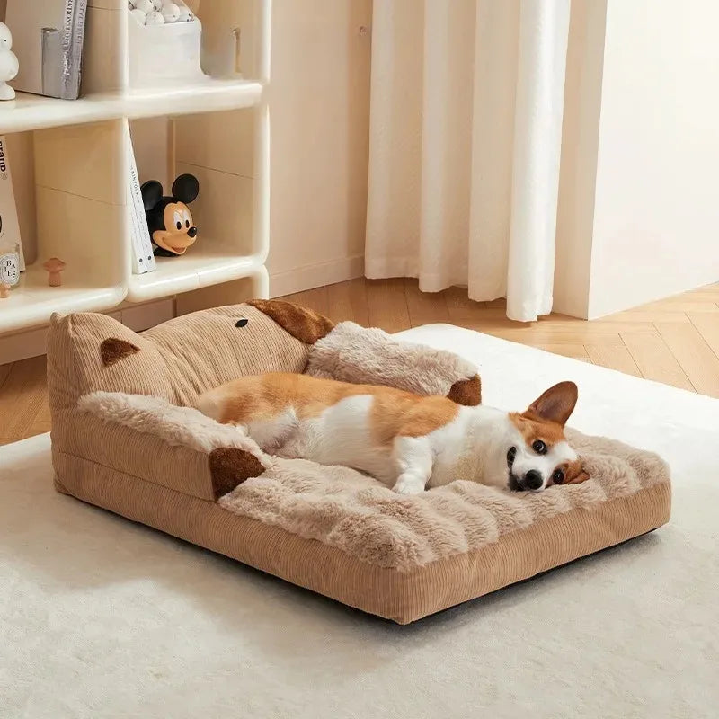Fluffy Coral Fleece Dog Bed – Cozy Sofa-Style Pet Mat for Small to Large Breeds