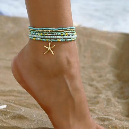 Bohemia Multilayer Rice Bead Anklet Set