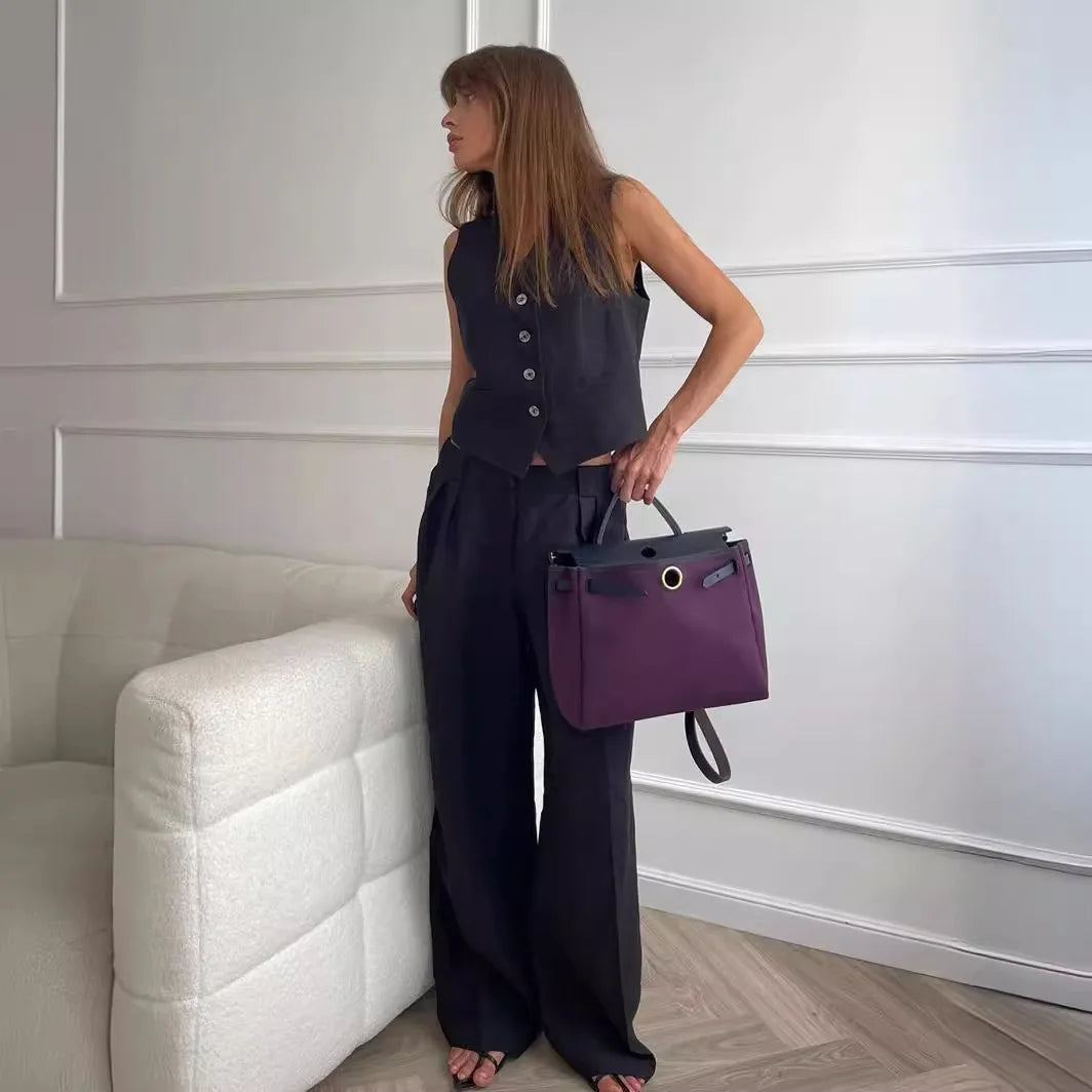 Linen Cotton Chic Vest ＆ Pants Suit Two-Piece Set