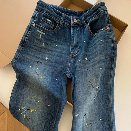 Splash-ink Star Paint Blue Jeans