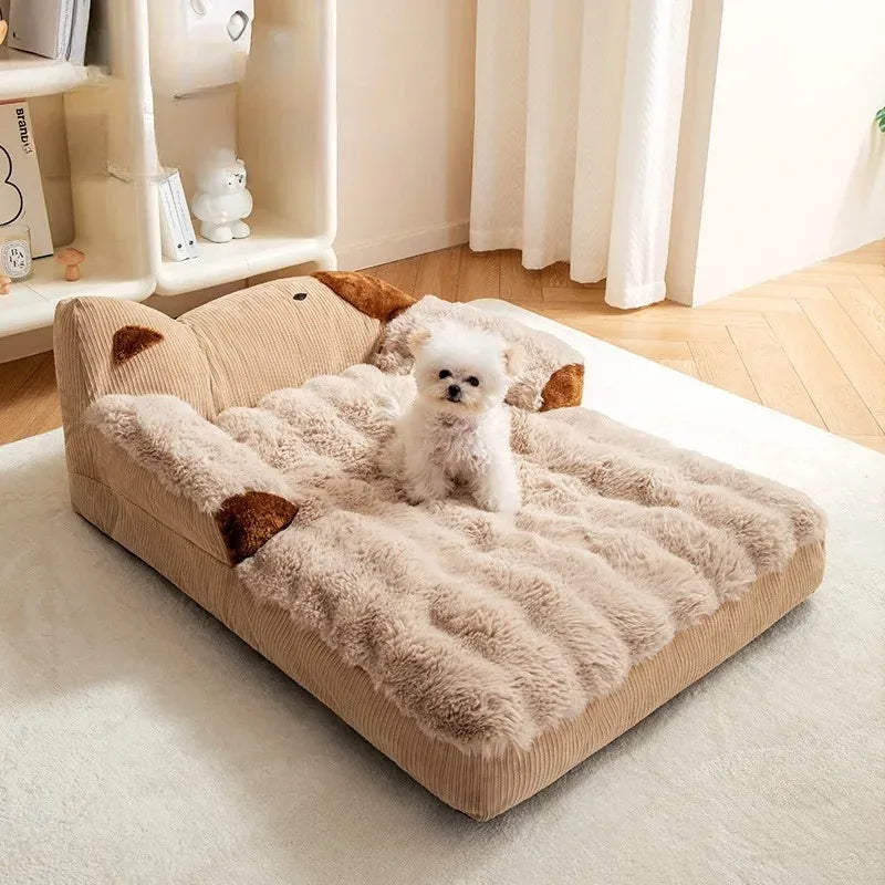 Fluffy Coral Fleece Dog Bed – Cozy Sofa-Style Pet Mat for Small to Large Breeds