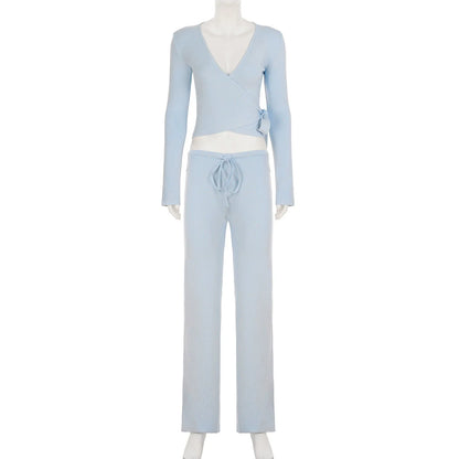Drawstring High Waist Trousers Set