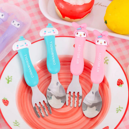 Anime Figure Hello Kitty Children Stainless Steel Cutlery Set Kuromi Cartoon Action Model Spoon Fork My Melody Baby Tableware