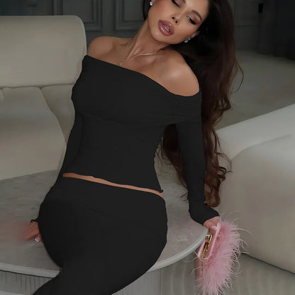 Fold Over Flare Pants 2 Piece Set