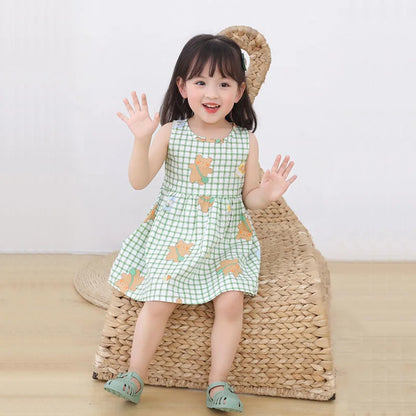 Summer Girls’ Floral Princess Dress – Sleeveless Cotton & Polyester Blend