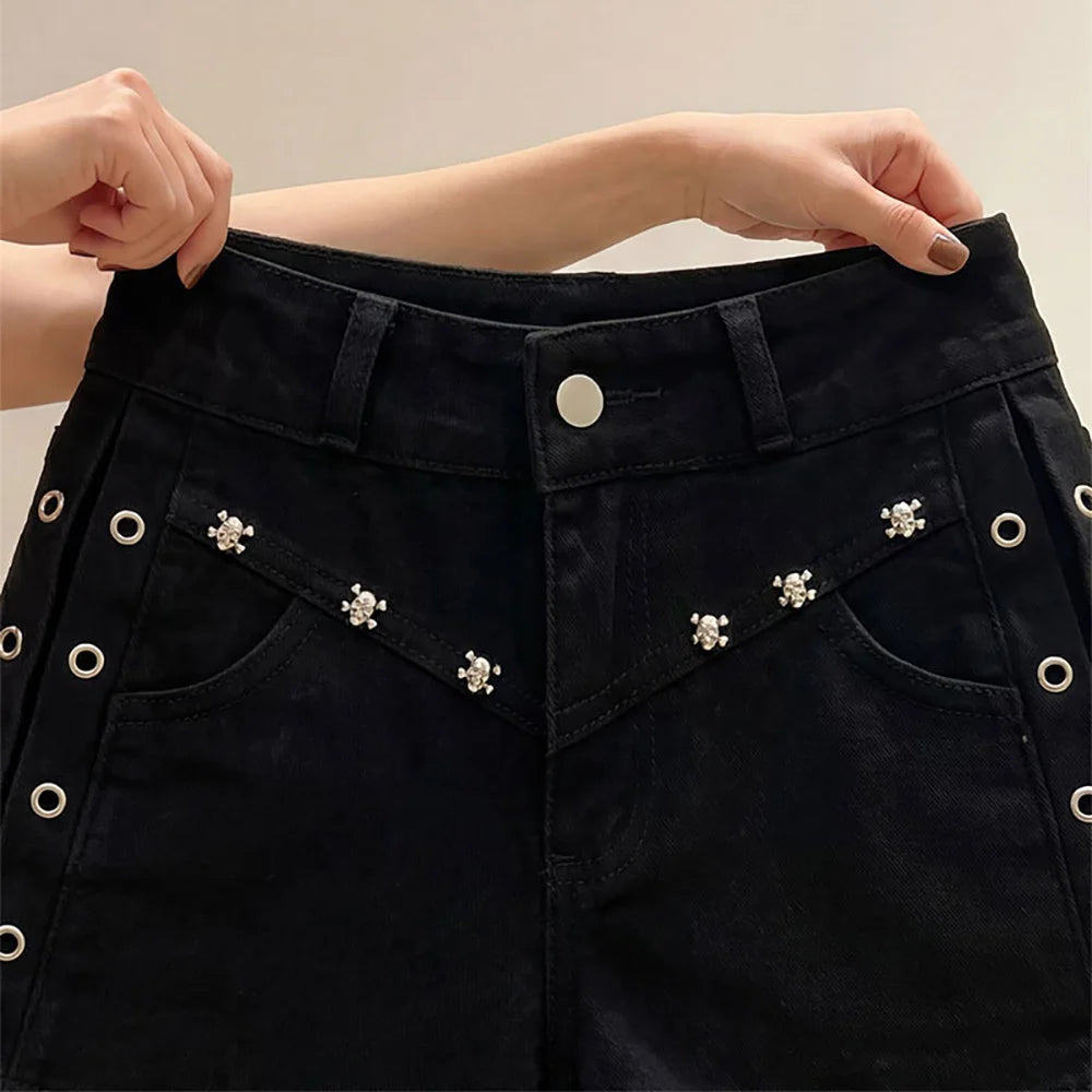 Black High Waist Denim Shorts