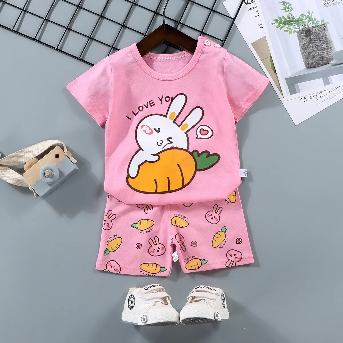 2PCS Cotton Summer T-Shirt and Shorts Set for Toddlers