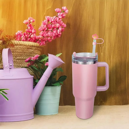 13pcs accessories for Stanley 40oz thermos cup, flower straw covers, 10mm straws, silicone cup sleeves and cleaning brushes.