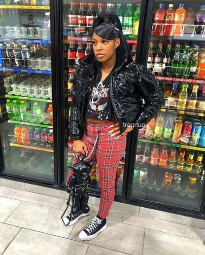Glossy Short Puffer Jacket for Women – Cotton-Padded Zipper Coat | Casual Sexy Streetwear for Fall & Winter