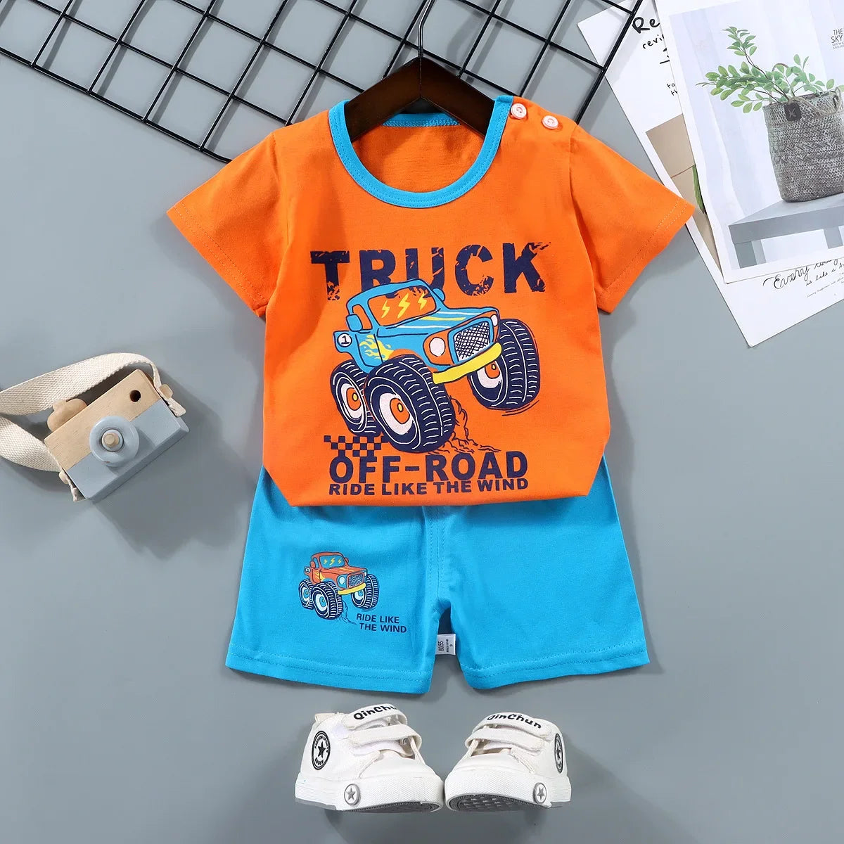 2PCS Cotton Summer T-Shirt and Shorts Set for Toddlers